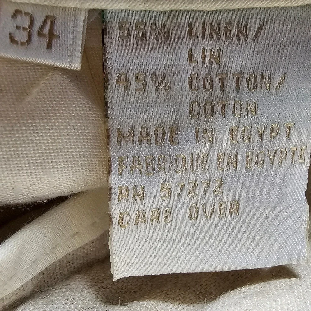 Perry Ellis Mens Beige Linen Cotton Pleated Straight Leg Trousers Size 34